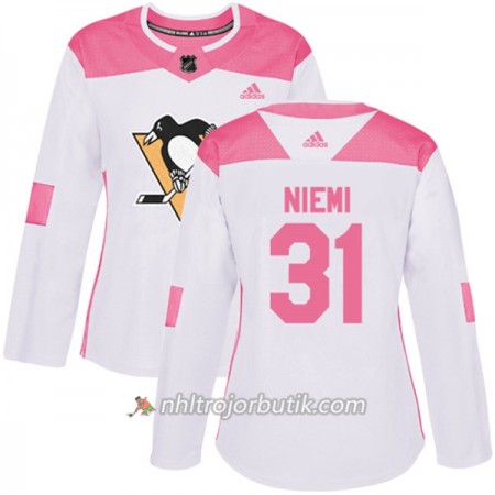 Dame Ishockey Pittsburgh Penguins Tröja Antti Niemi 31 Adidas 2017-2018 Vit Rosa Fashion Authentic